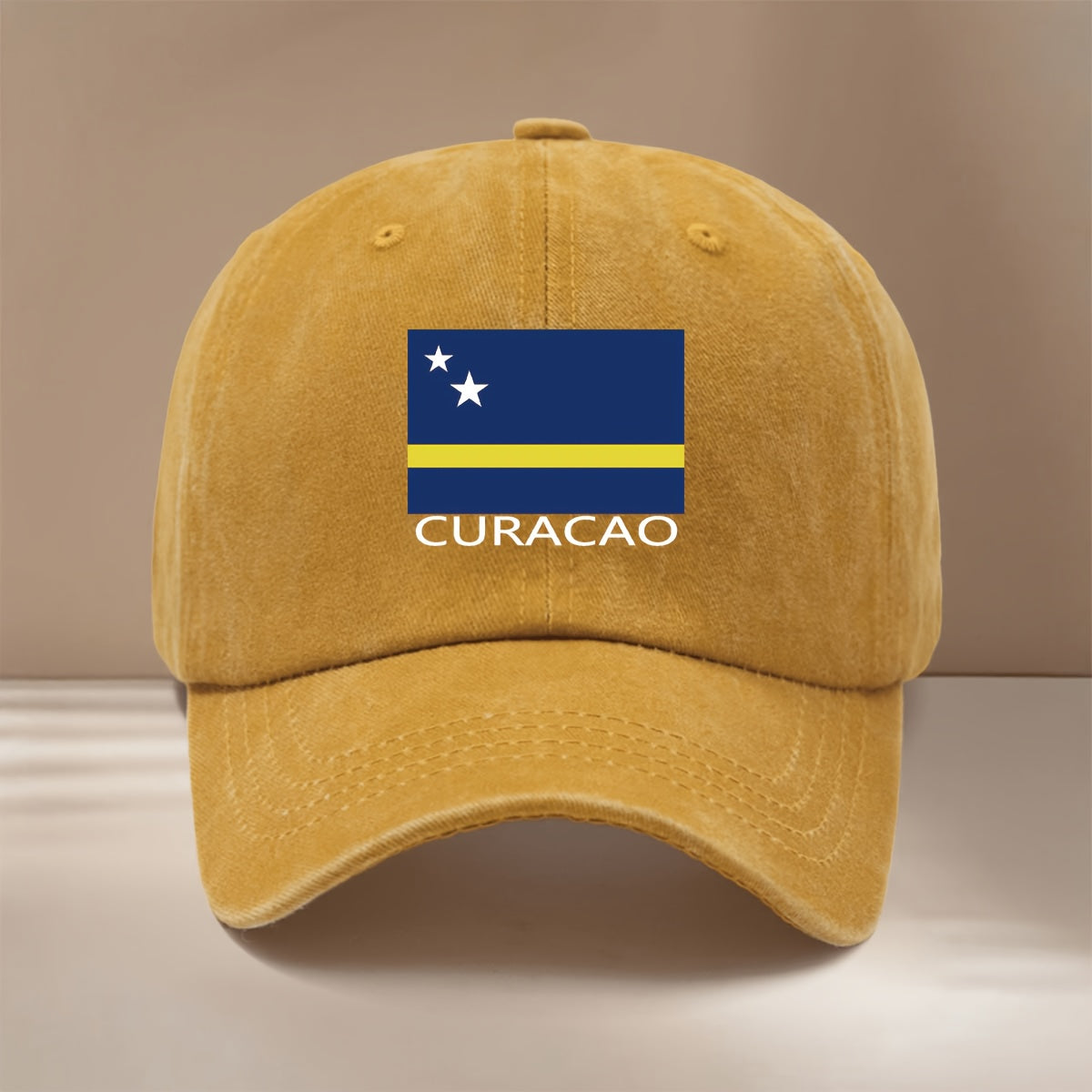 Baseball Cap with CURACAO Text and Flag Pattern, Featuring a Relaxed Fit and Curved Brim. This Trendy Textured Snapback Is a Comfortable, Lightweight, and Casual Unisex Six-panel Hat. It's Also a Hip-hop Style Adjustable Cap with a Simple