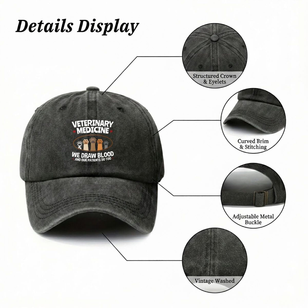 Veterinary Medicine Vet Tech Trendy Dad Hat with Soft Top Design, Street Culture Baseball Cap, Soft Fabric, Breathable and Comfortable, Outdoor Sports Sunshade Driving Hat
