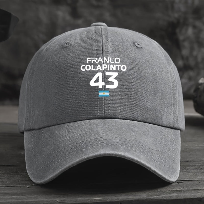 1pc, Adjustable Baseball Cap Featuring "FRANCO COLAPINTO 43 Argentine Flag", Lightweight Printed Craft Women'S Hat, "Racetrack" Men'S Sunshade, Ideal Gift for Weddings, Parties, And Birthdays