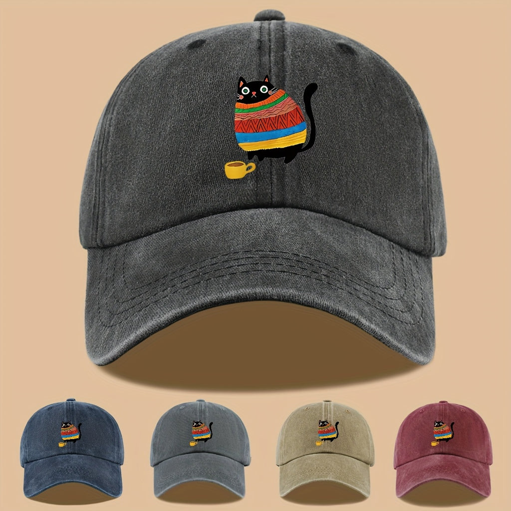 70 Lightweight Breathable 1pc Cat Print Trucker Hat - Vintage Washed Baseball Cap with Adjustable Strap, Unisex Outdoor Sun Hat | Ideal for Vacation, Hiking, Birthday Gifts