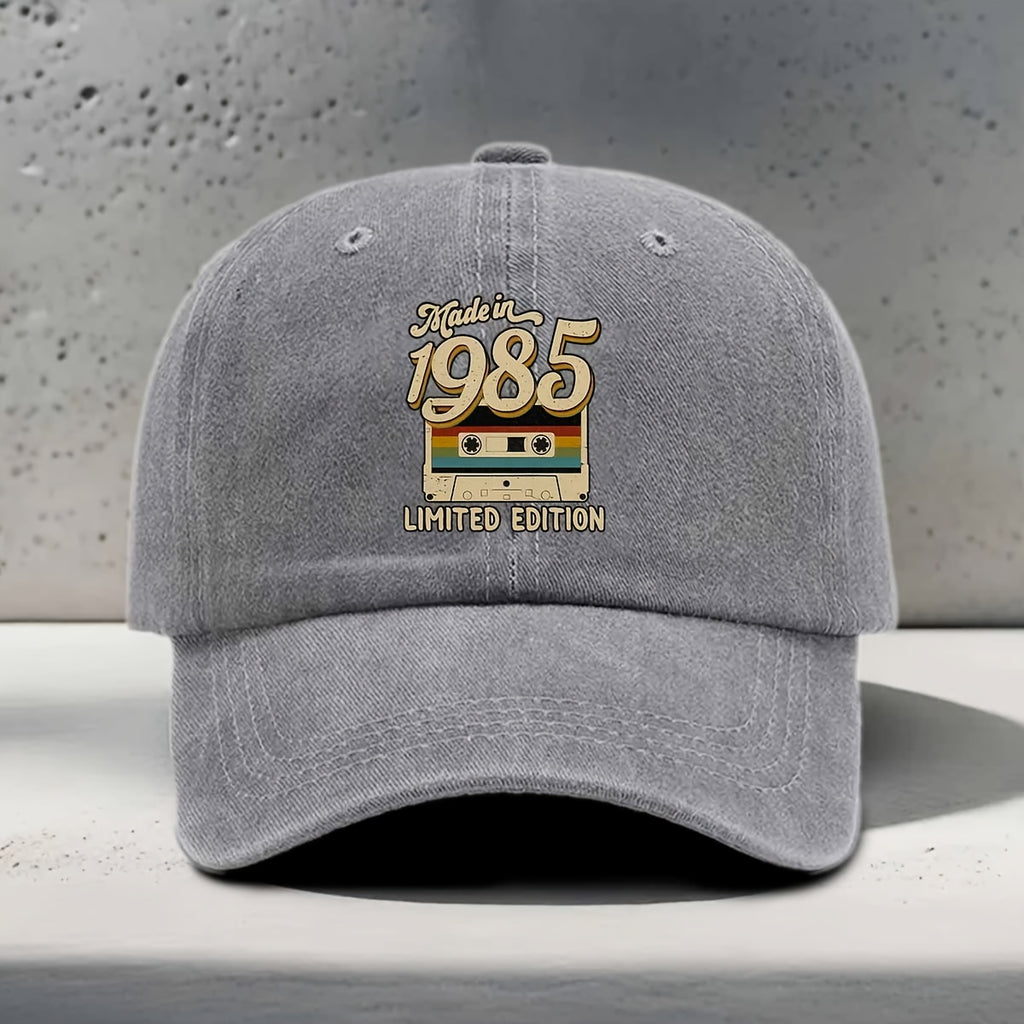 Women'S Baseball Cap English Print Made in 1985 Recording Tape Element Pattern Classic Retro Nostalgic Style Trendy Fashion Casual Easy Versatile Unisex Duckbill Hat Daily Outing Outdoor Sports Travel Vacation Camping Picnic Party Library Coffee Sho