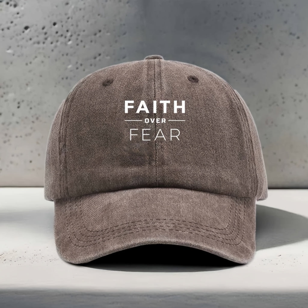 Women'S Baseball Cap with English Print FAITH OVER FEAR Inspirational Slogan, Casual Fashion Individual All-Match Street Trendy Unisex Duckbill Hat, Daily Commuting Outdoor Sports Fitness Yoga