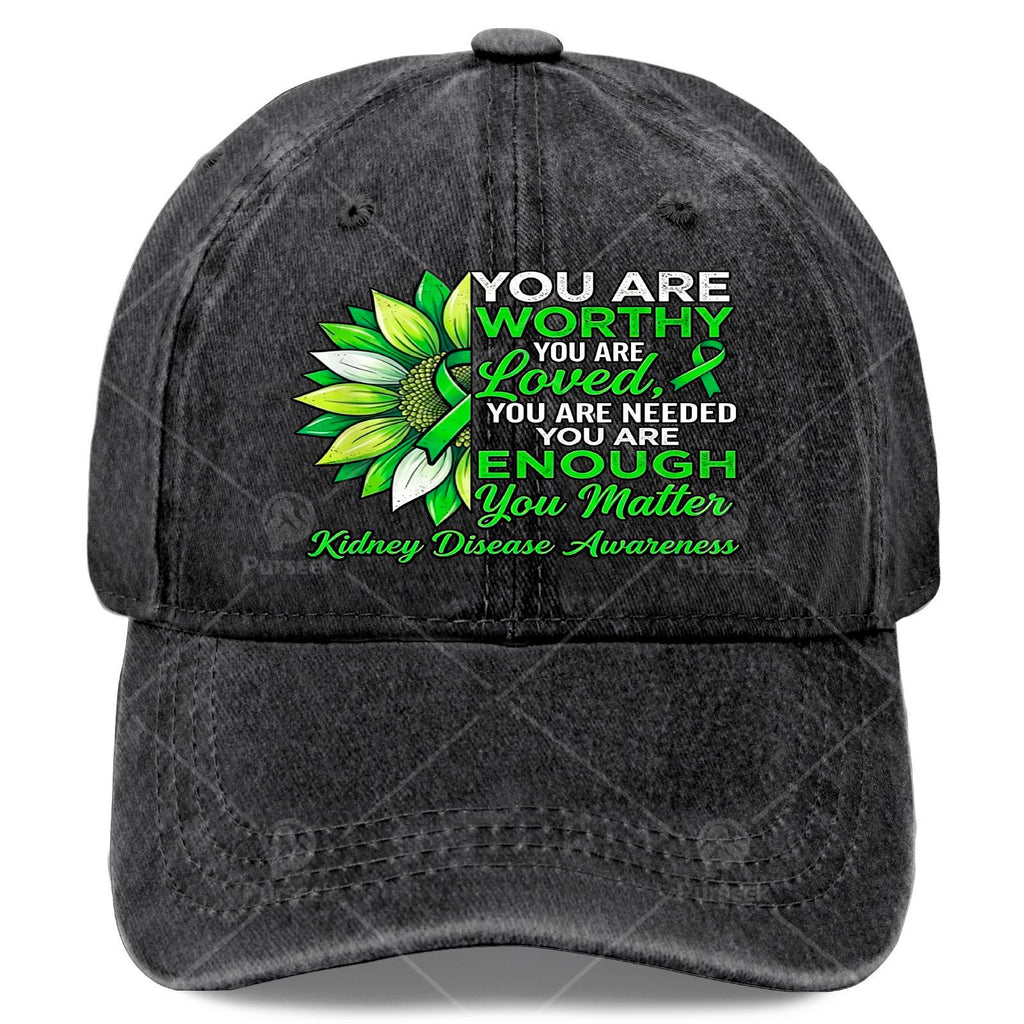 Inspirational Kidney Disease Awareness Warrior Green Ribbon Baseball Cap, Unisex