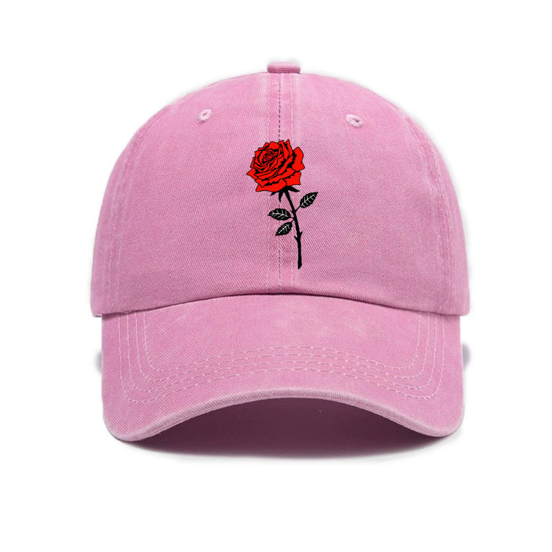 Washed Distressed Printed Baseball Cap Adult Easy Casual Style Rose Flower Print Washed Distressed Soft Top Vintage Baseball Cap Unisex All-Match Hat