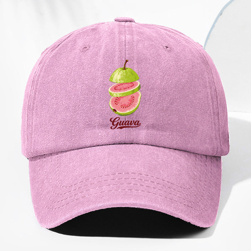 Unisex Guava Fruit Print Washed Vintage Baseball Cap, Fashionable Sun Outdoor Hat for Men and Women, Adjustable Trucker Hat Suitable for All Seasons and Daily Wear