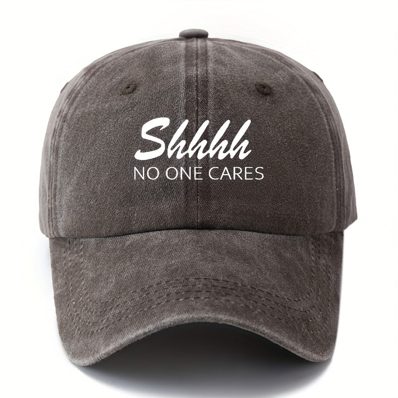 MAKEFGE "Shhhh NO ONE CARES" Funny Trucker Cap for Men & Women - Adjustable Lightweight Baseball Hat with 6-Panel Design, Breathable Suitable for Outdoor, Casual, Driving, - Unisex Adult Hat in 4 Colors (Black/Dark Gray/Beige/Pink)