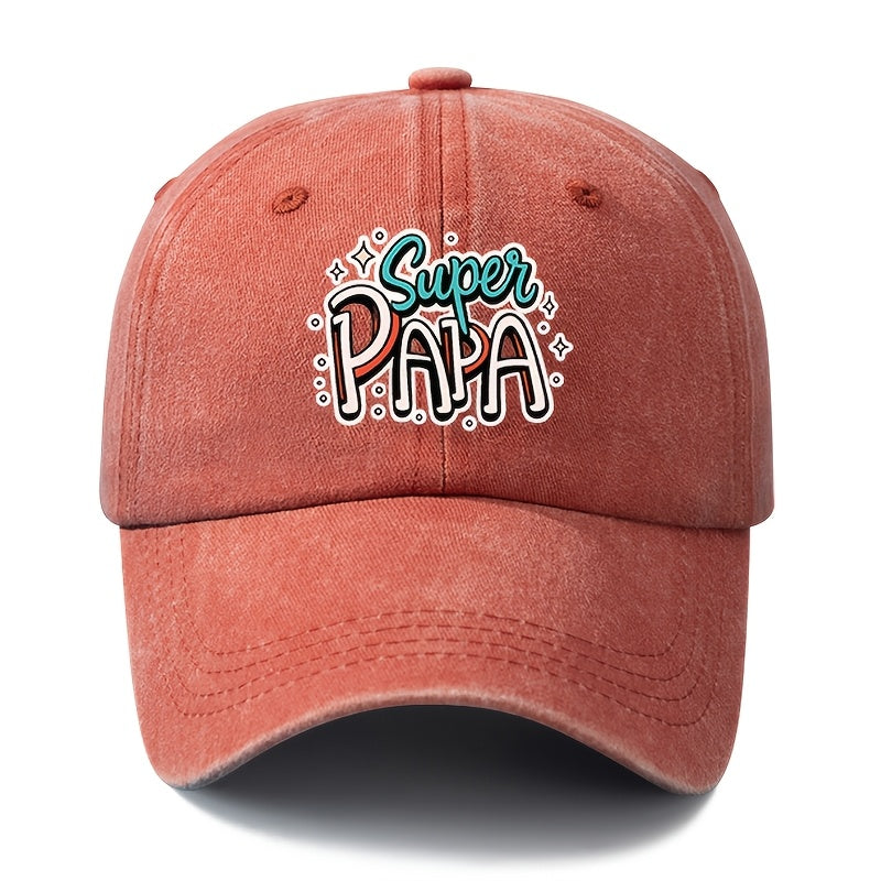 Unisex, Fashionable And Versatile Printed Supei PAPA Baseball Cap, Classic Retro Washed Outdoor Lightweight Curved Brim Cap, Suitable for Outdoor Vacations, Travel, Camping, And Other Casual Occasions, Hip-Hop Cap for Holiday Parties