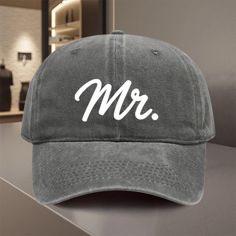 1pc Mr. Lettering Adjustable Baseball Cap for Men & Women - Lightweight Polyester Snapback Trucker Hat, Breathable Sun Protection, All-Season Outdoor Sports, Camping, Casual Unisex Cap for Youth, Adults, Seniors (Black with White Cursive Lettering), Washa