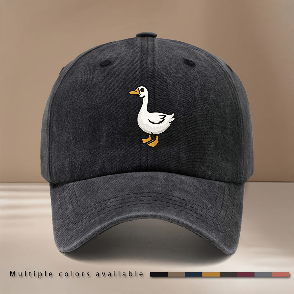 This Is a Baseball Cap Featuring a Flat Design of a Cartoon Goose, Suitable for All Seasons with an Adjustable Size. It'S a Trendy, Lightweight Duckbill Hat for Both Men And Women, Perfect for Outdoor Sports, Gatherings