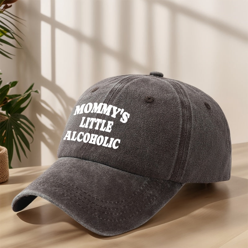 MOMMY's LITTLE ALCOHOLIC High-Quality Printed Baseball Cap, Classic Washed Distressed Vintage Curved Brim Hat for Outdoor Leisure, Sports, Running, Mountaineering, Camping, Fishing. Soft, Comfortable, Sweat-Absorbent, Breathable Duckbill Cap.  Street