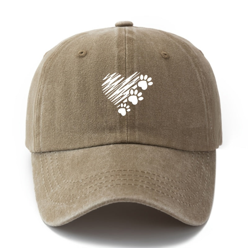 1 Unisex Fashionable Printed Graffiti Heart Dog Paw Baseball Cap | Classic Retro Lightweight Curved Brim, Ideal for Outdoor Travel, Camping, Casual Wear, and Daily Commute, Brand: MAKEFGE