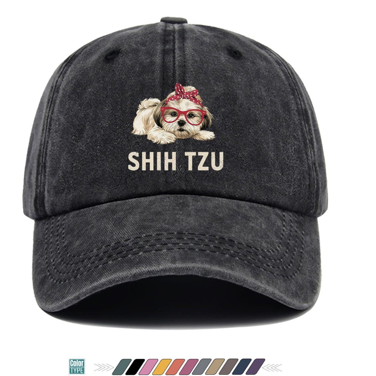 1pc Fashion Cartoon Shih Tzu Print Baseball Cap Comfortable Breathable Duck Tongue Hat Cute Pet Dog Pattern Red And White Polka Dot Bow + Red Frame Glasses Design Unisex Sun Hat Adjustable Size Suitable for Daily Travel, Shopping, Dating