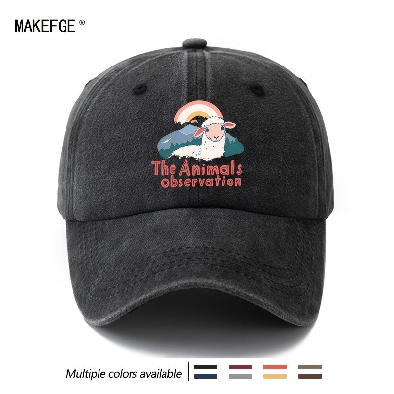 Unisex Fashion All-Match Printed The Animals Observation Baseball Cap, Classic Vintage Washed Outdoor Lightweight Curved Brim Hat, Trucker Cap, Suitable for Outdoor Vacation Travel Camping And Other Casual Occasions, Holiday Party Hip-Hop Hat