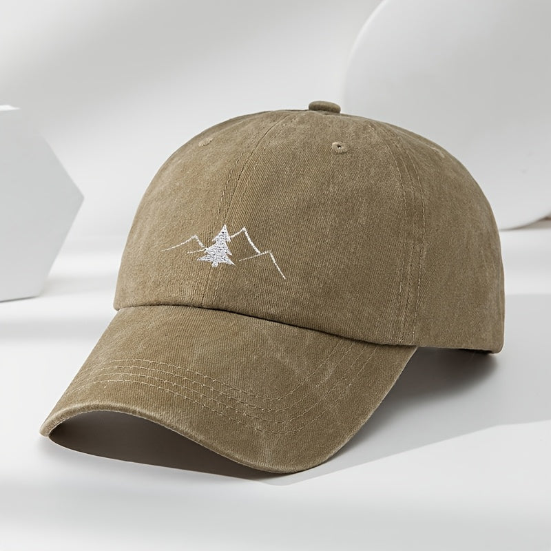 Fun Pine Tree And Mountain Peak Print Embroidered Baseball Cap Outdoor Men'S Casual Sports Adjustable Baseball Cap