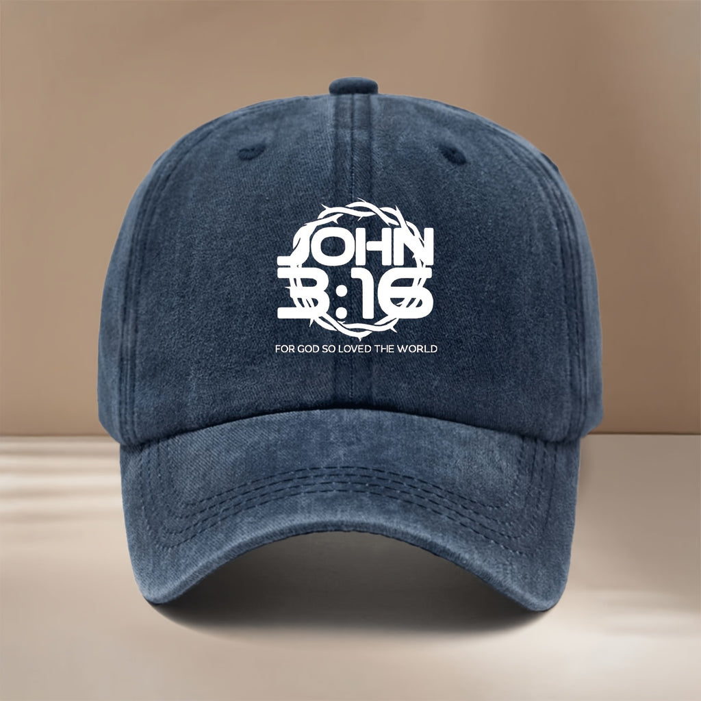 A Baseball Cap Featuring The Text JOHN 3:16, Designed in a Easy And Lightweight Style Suitable for Both Men And Women. This Hip-Hop Duckbill Cap Is Perfect for Vacations, Gatherings, And Camping