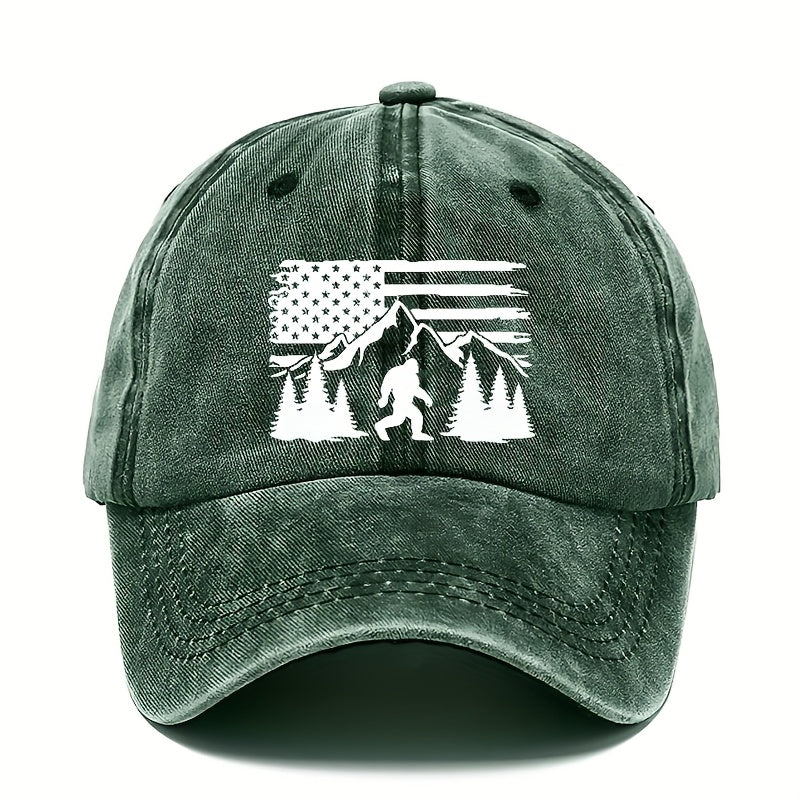 Men's Adjustable Sun Baseball Cap with American Flag & Pine Tree Design - Breathable Outdoor Dad Hat Suitable for Fishing, Hiking, Camping, Machine Washable, Casual Sports Cap for American-Themed Outdoor Gear