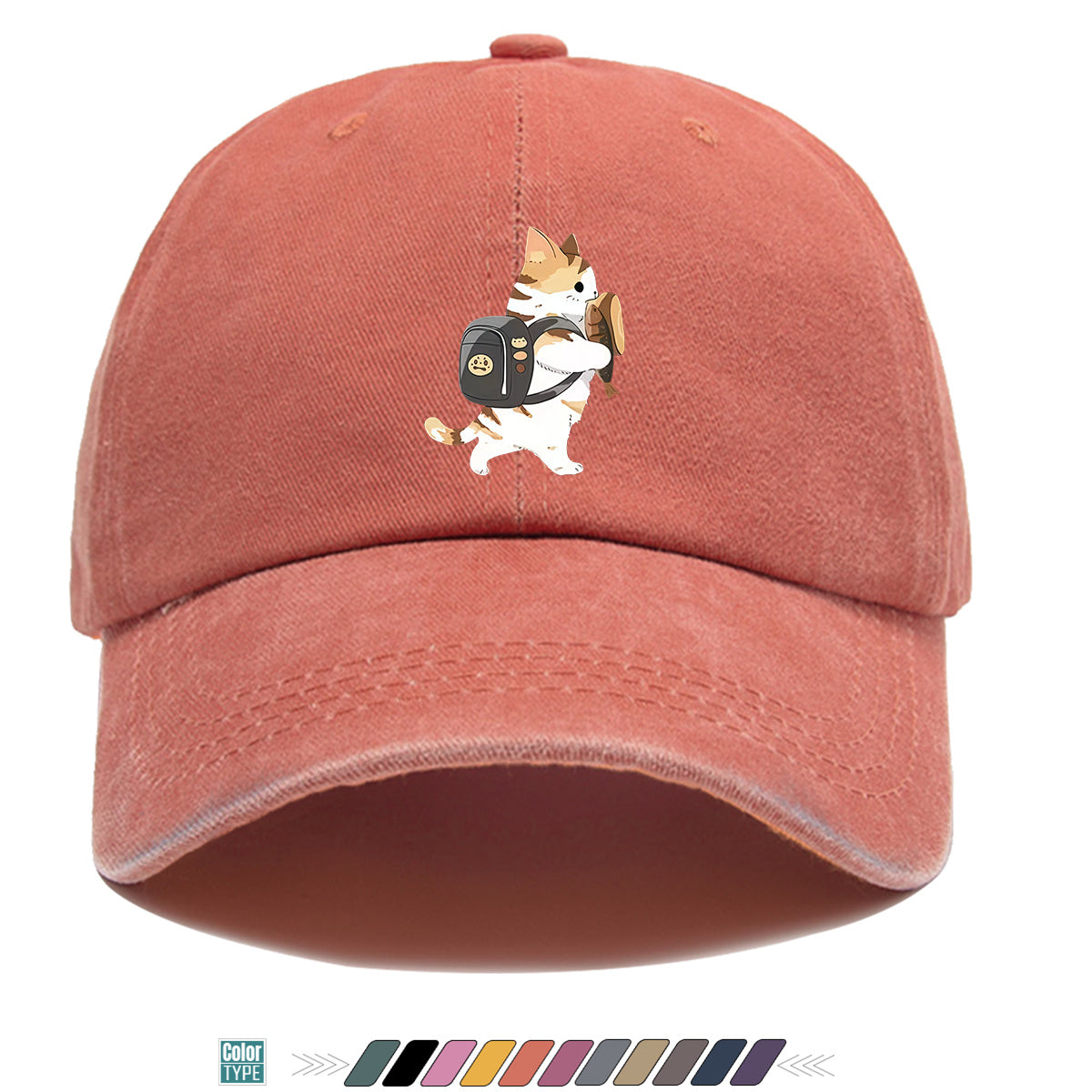 1pc Cartoon Orange White Cat Back Bag Fish Dry Print Baseball Cap Cute Fun Sun Hat Fashion Casual All-Match Unisex Baseball Cap Adjustable Size Daily Hat Commute Street Style Suitable for Daily Outing Shopping Dating Walking Weekend Gatherings Comfo