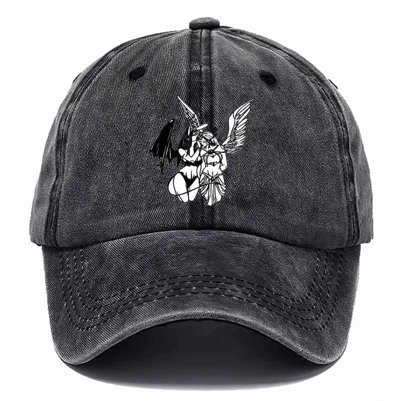 Matching Couple's Angel Wing Hats - Black & White Gothic Romance with Cherub Angel Print, Unisex Textile for Weddings, Dates, - Hand Washable Matching Outfit (No Face Covering)
