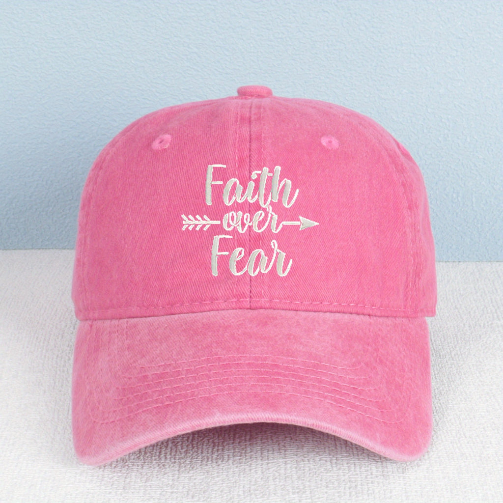 Faith Over Fear Baseball Cap - Vintage Washed Cotton Adjustable Christian Hat, Unisex, Breathable And Lightweight Design with Buckle Closure, Multiple Color Options, Suitable for Outdoor Sports And Casual Wear, New Year Accessory, Details