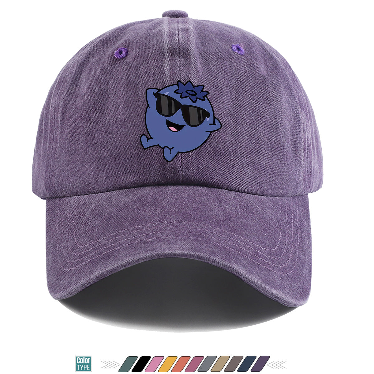 1pc Cartoon Blueberry Pattern Baseball Cap, Fun Sunglasses Flower Decoration, Comfortable And Breathable Sun Hat, Fashionable Cute Unisex Adjustable Dad Hat, Outing Hat, Best Friend Shopping Hat, Suitable for Picnics, Amusement Parks, Hiking