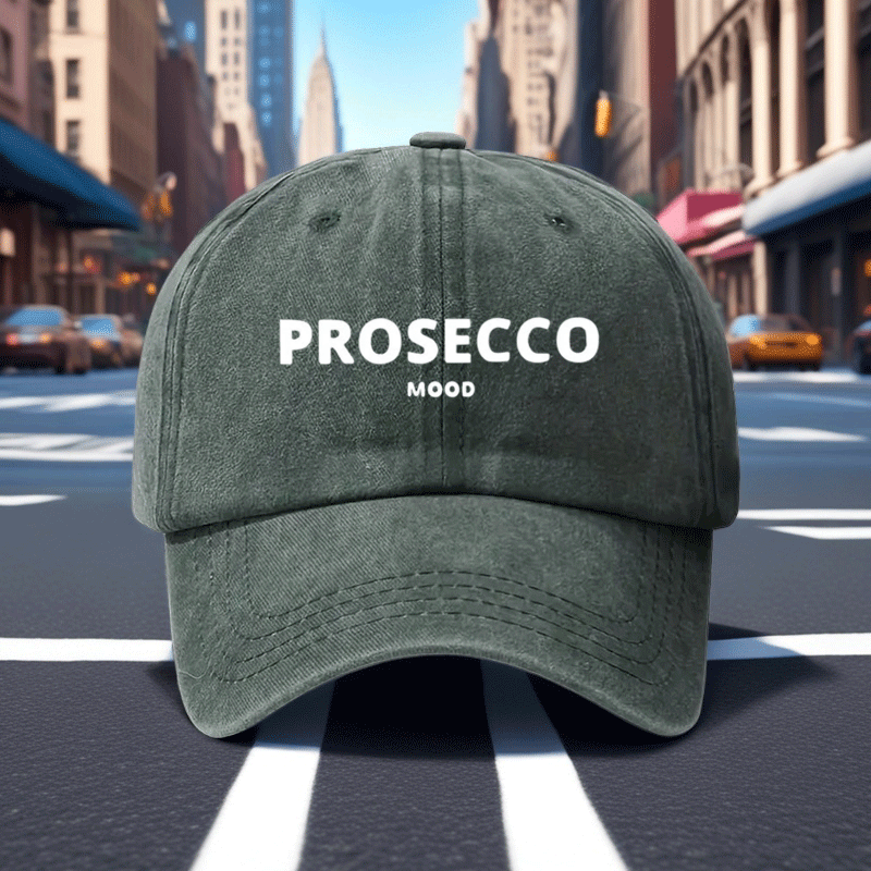 Adjustable Vintage Washed Baseball Cap with Prosecco Mood Print | Breathable Dad Hat for Men & Women, Casual Vacation Headwear, Comfortable Fit Cap | Polyester, Woven, Hand Wash Care