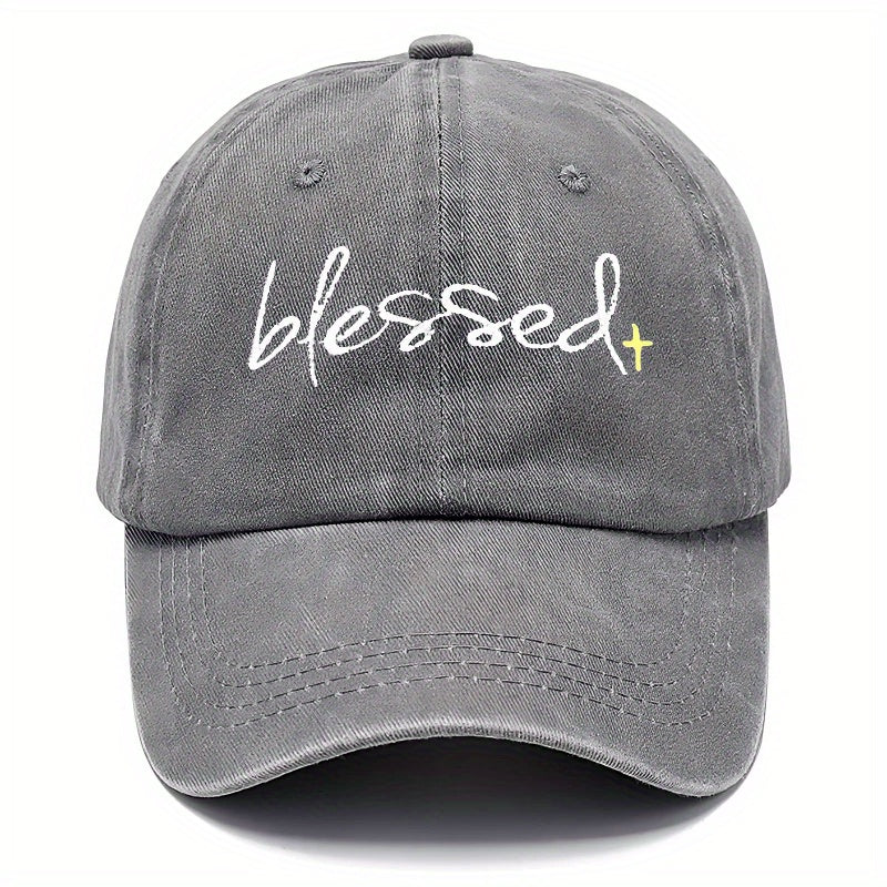 Blessed Embroidered Washed Baseball Cap- Adjustable Dad Hat with a Curved Brim, Suitable for Fishing, Outdoor Activities, And Casual Wear, Unisex, Available in Multiple Colors, Adjustable Cap| Curved Brim Hat| Soft Fabric Construction