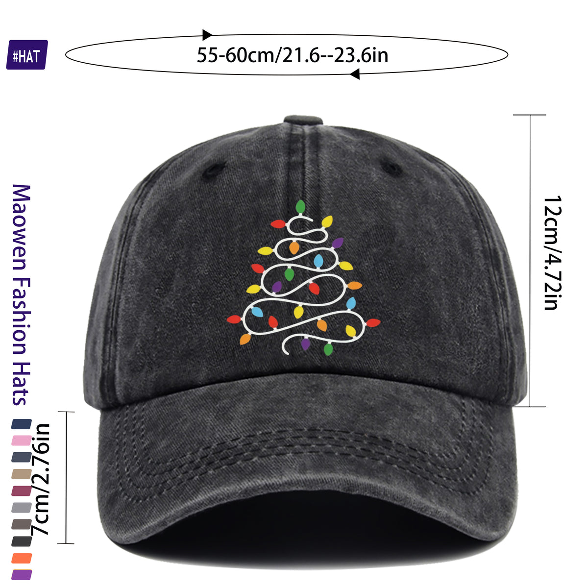 1pc Unisex Adjustable Trucker Dad Hat with Christmas Light Pattern & Distressed Vintage Wash - Lightweight Baseball Cap Suitable for Sports, Travel, Casual Wear, Outdoor Activities, Machine Washable, All-Season Cap with Buckle Closure Design