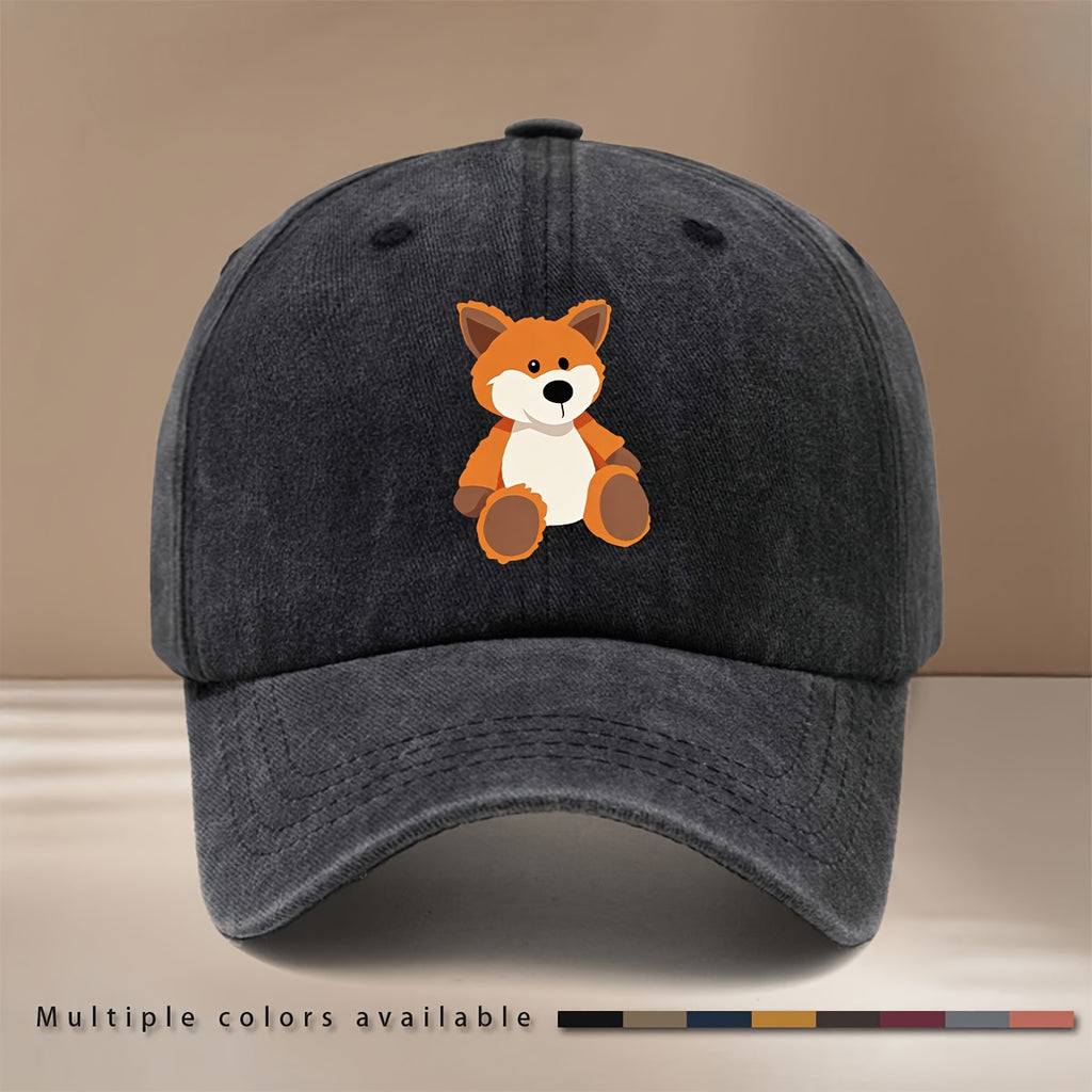 This Is a Lightweight And Fashionable Adjustable Size Baseball Cap with Cute Fox Pattern, Unisex Casual Easy Curved Brim Hat for Outdoor Sports, Dining, Camping, Comfortable Trendy Hip-Hop Cap, Sports Event Support Style, Versatile Six-Panel Hat