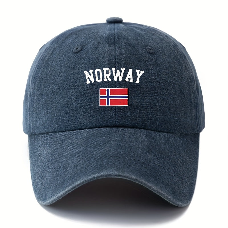 Unisex Norwegian Flag & NORWAY Lettering Vintage Cap - Norway Pride Outdoor Travel Hat, Lightweight Curved Brim, Hand Washable Black Norwegian Flag for &, Casual Wear Accessory (Norwegian Flag)