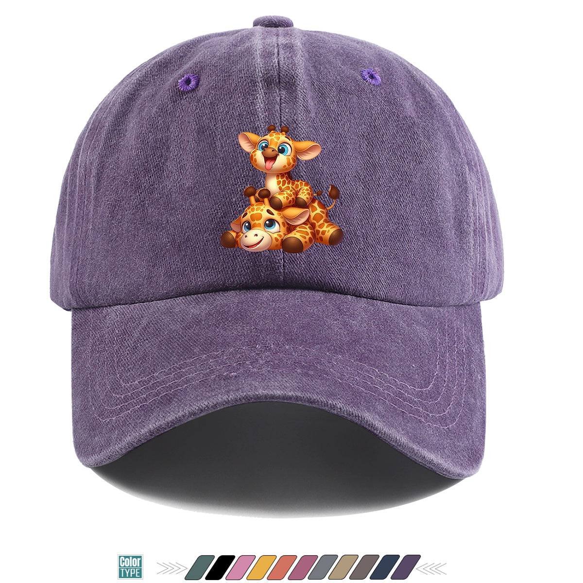 1pc Two Cartoon Giraffe Print Baseball Caps, Lively And Cute Design. Comfortable And Breathable Sun Hat, Fashionable And Beautiful, Suitable for Both Men And Women, Adjustable Size. Trucker Hat, Beach Vacation Hat, Suitable for Outdoor Activities