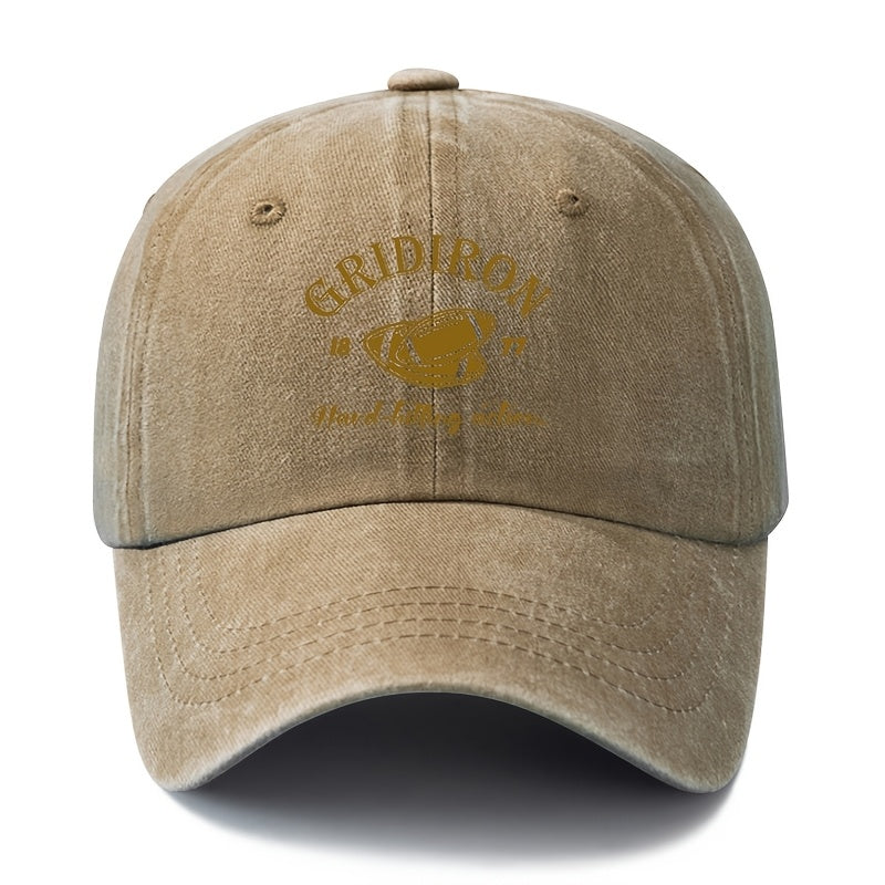 A Stylish And Versatile Unisex Printed GRIDIRON Baseball Cap, Featuring a Classic Retro Washed Design Suitable for Outdoor Activities. This Lightweight Curved-Brim Hat Is Perfect for Truck Drivers And Is Ideal for Casual Occasions Like Outdoor Vacat