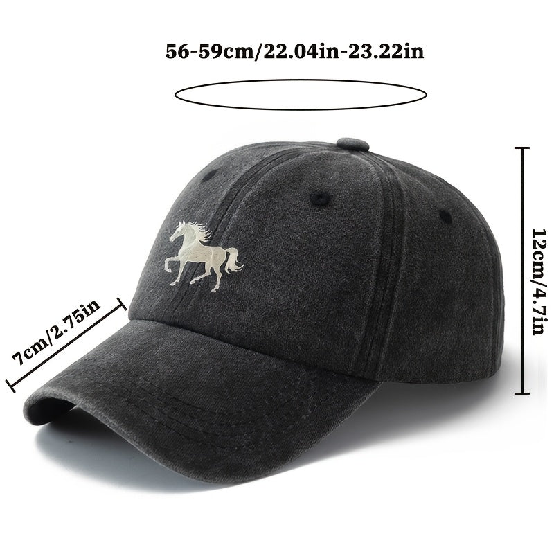 1 Unisex Fashion Versatile Printed Horse Baseball Cap | Classic Vintage Washed Lightweight Curved Brim, Ideal for Outdoor Travel, Camping, Casual Daily Wear, Hip-Hop Festivals |, Woven, Brand: MAKEFGE