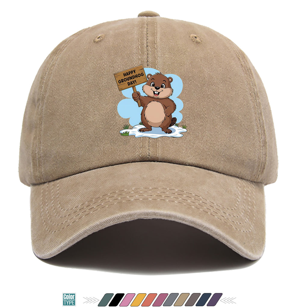 1pc Groundhog Day Theme Cartoon Print Baseball Cap, Happy Groundhog Holding Sign Pattern Sun Hat, Fashion Casual Duckbill Cap, Unisex Adjustable Size, Outdoor Travel Hat, Daily Wear Hat, Holiday Party Hat, Birthday Gift Hat, Friend Gathering Hat