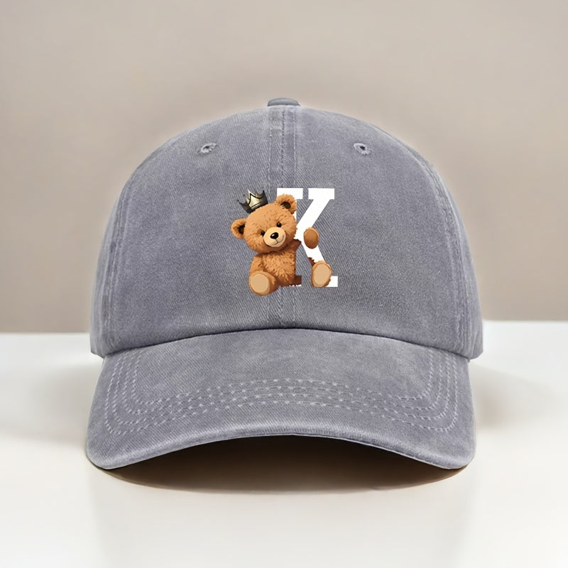 Adjustable Baseball Cap with Cartoon Bear and Crown Print, Suitable for Outdoor Travel, Camping, Sunny Activities, Parties, and Unisex Hip-hop Style