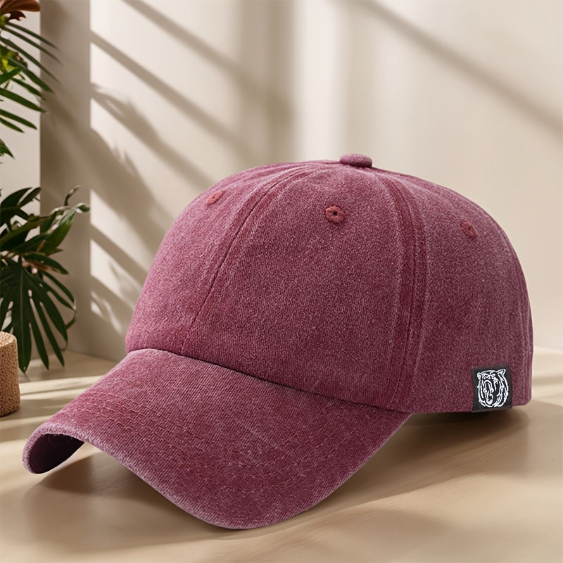 Tiger Head Logo Patch Baseball Cap Classic Washed Distressed Vintage Duckbill Cap Soft Comfortable Sweat-Absorbent Breathable Hat Outdoor Leisure Sports Mountaineering Camping Fishing Hat Streetwear Hip Hop Hat