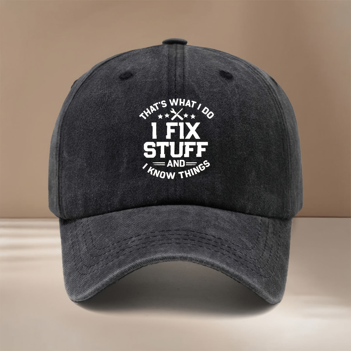Baseball Cap with "I FIX STUFF" Text Graphic, Adjustable Size, Comfortable Hip-hop Hat, Unisex Duckbill Cap for Vacation, Travel, Gatherings, and Camping. Lightweight and Simple Curved Brim Hat with a Curved Brim That Makes the Face Appear Smaller.