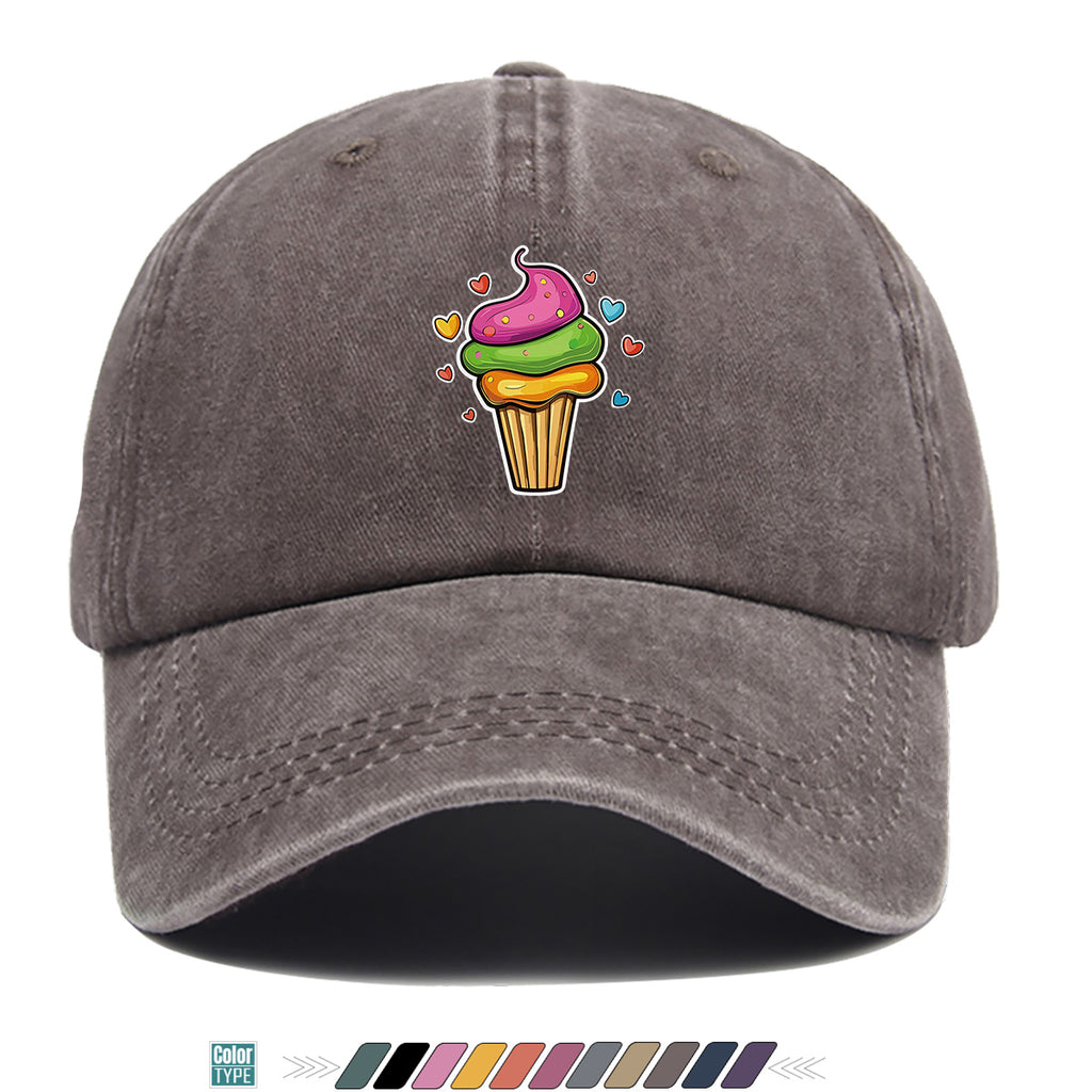 1pc Colorful Cream Cake Print Baseball Cap, Sweet Cute Sun Hat, Fashionable Individual Aesthetic Unisex Cap, Adjustable Size Street Trendy Hat, Bestie Outing Hat, Suitable for Daily Commute, Dates, Parties, Amusement Parks, Afternoon Tea