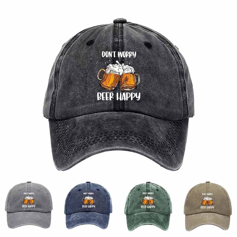 Men'S Relaxed Beer Baseball Cap - Featuring Prints of "Don'T Worry" And "Beer Happy" Along with a Beer Mug Design, Ideal for Casual Outfits, Outdoor Events, And Camping, This Playful Cap Is a Sturdy Head Accessory