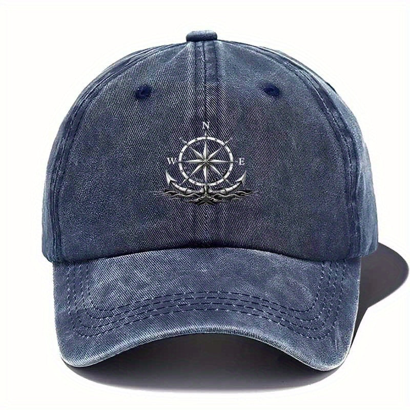 Classic Nautical Octagonal Compass Cap - Navy, Dark Green, Brown - Sturdy Fabric, Perfect for Sailing, Beach, Hiking - Great Nautical Present for Sailors, Coast Guards, Adventurers, Adventure Gear, for Sailor Style Headwear, Hand W