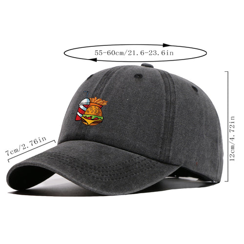 1pc Fast Food Theme Hamburger Fries Drink Print Baseball Cap, Fashion Trendy Sun Hat, Easy Personalized Design, Unisex Duckbill Cap, Adjustable Size, Street Style Hip-Hop Hat, Casual Sunshade Hat, Suitable for Shopping, Parties, Picnics, Travel