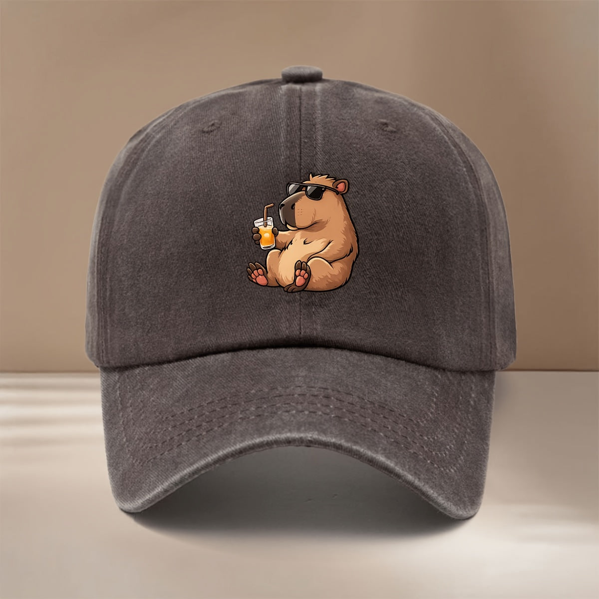 This Is a Baseball Cap with a "Drinking Guinea Pig" Graphic Print. It's Comfortable, Lightweight, and Adjustable in Size. A Six-panel Unisex Hat, This Simple and Trendy Snapback Is Perfect for Outdoor Sports, Picnics, Camping, and  Fashion