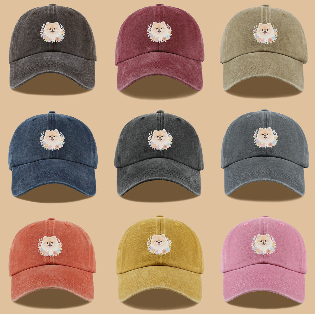 1pc Cute Pomeranian Dog Floral Surround Print Baseball Cap, Adorable Cartoon Breathable Sun Hat, Fashionable Fresh Aesthetic Unisex Cap, Adjustable Size Casual Streetwear, Campus Student Hat, Suitable for Daily Commuting, Park Outings