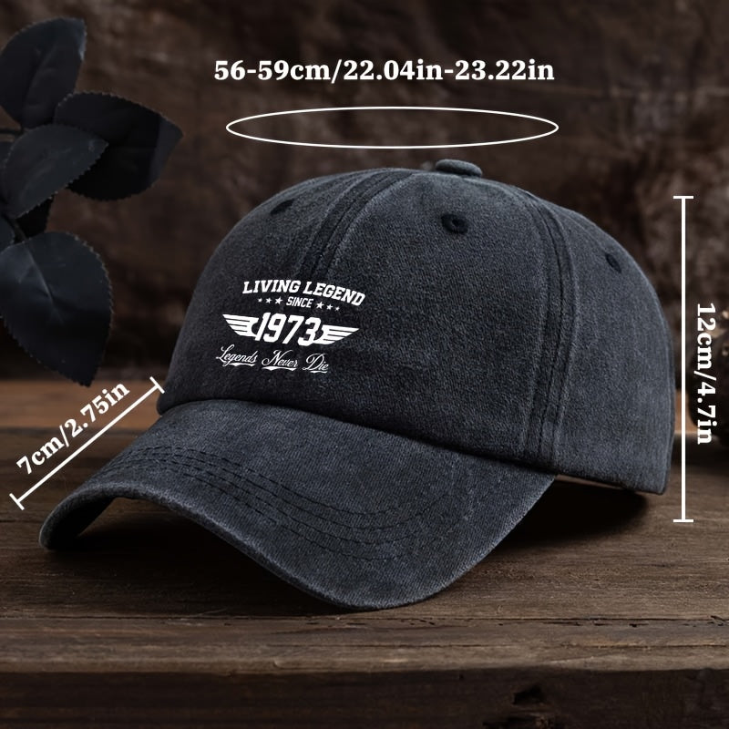 Men'S Black Baseball Cap Featuring a Print That Says 'Living Legend Since 1972.83inch' - a Fashionable Black Duckbill Hat Suitable for Outdoor Activities, Machine Washable, Made of Polyester