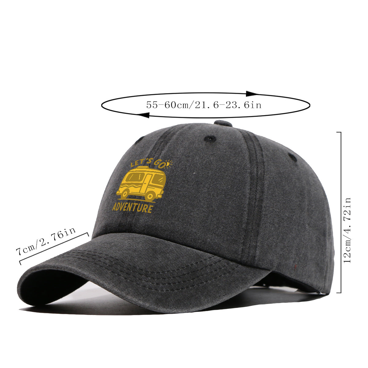 1pc "LET's GO ADVENTURE" Camper Van Print Baseball Cap, Vintage Yellow RV Pattern Sun Hat, Fashionable Casual Sun Hat, Unisex Adjustable Duckbill Cap for Outdoor Adventures, Road Trips, Camping Picnics, Weekend Outings, Park Strolls, Beach Vacations
