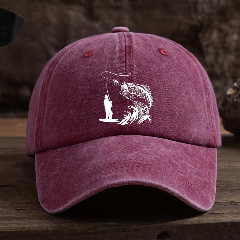 1pc Funny Fishing Print Outdoor Hat with Leaping Fish & Design - Breathable Six-Panel Cap, Durable Textile Fabric Suitable for Fishing Trips, Camping, Hiking - Unisex for Men & Women, Hand Washable ()