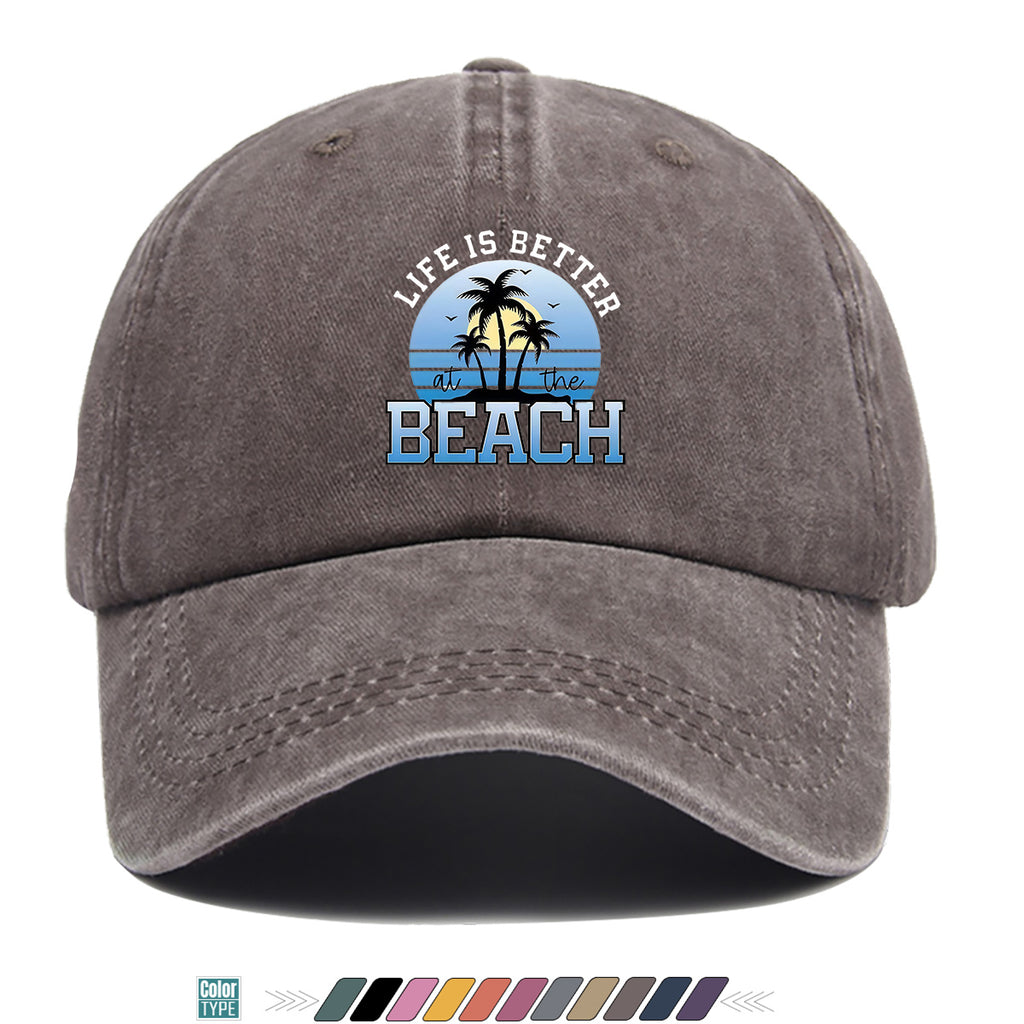 1pc 1pcs "at the BEACH" Coconut Tree Sunset Print Baseball Cap - Adjustable Duckbill Hat Suitable for Men & Women, Breathable Palm Tree for Beach Vacations, Outdoor Picnics, Summer Parties, Casual Cap Gift for,,
