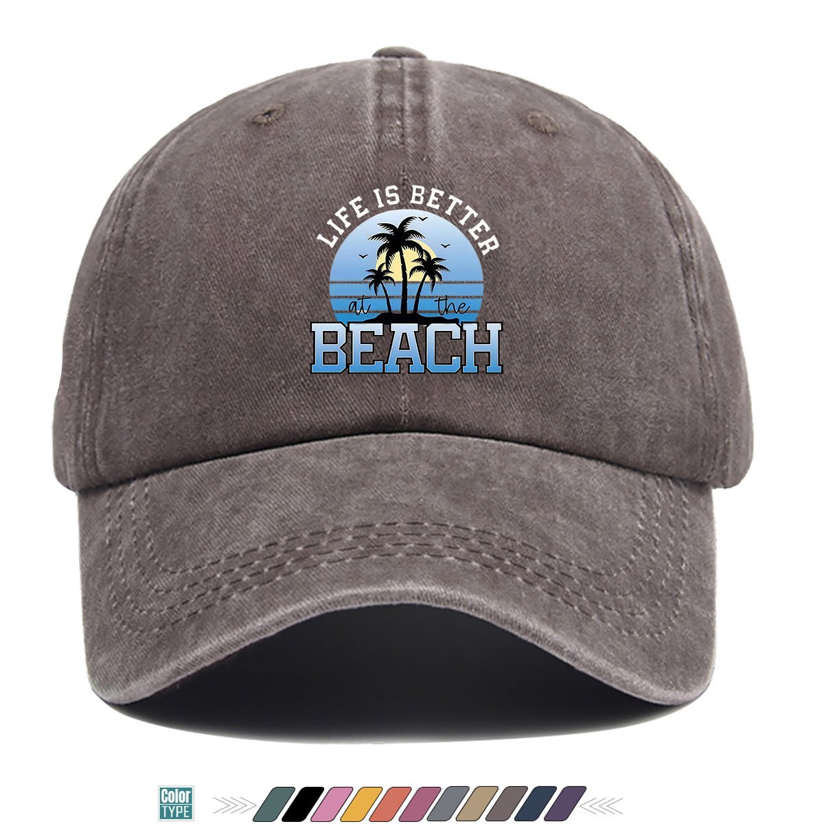 1pc 1pcs "at the BEACH" Coconut Tree Sunset Print Baseball Cap - Adjustable Duckbill Hat Suitable for Men & Women, Breathable Palm Tree for Beach Vacations, Outdoor Picnics, Summer Parties, Casual Cap Gift for,,