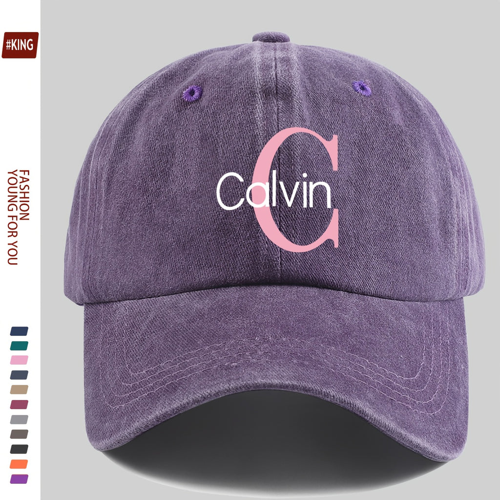 1pc Pink "Calvin" Logo Printed Retro Baseball Cap - Japanese Easy Fresh Style, Comfortable And Breathable with Adjustable Size, Unisex Street Skateboard Cap, Perfect for Outdoor Activities Like Hiking, Travel, Golf, Beach Parties, And Fishing
