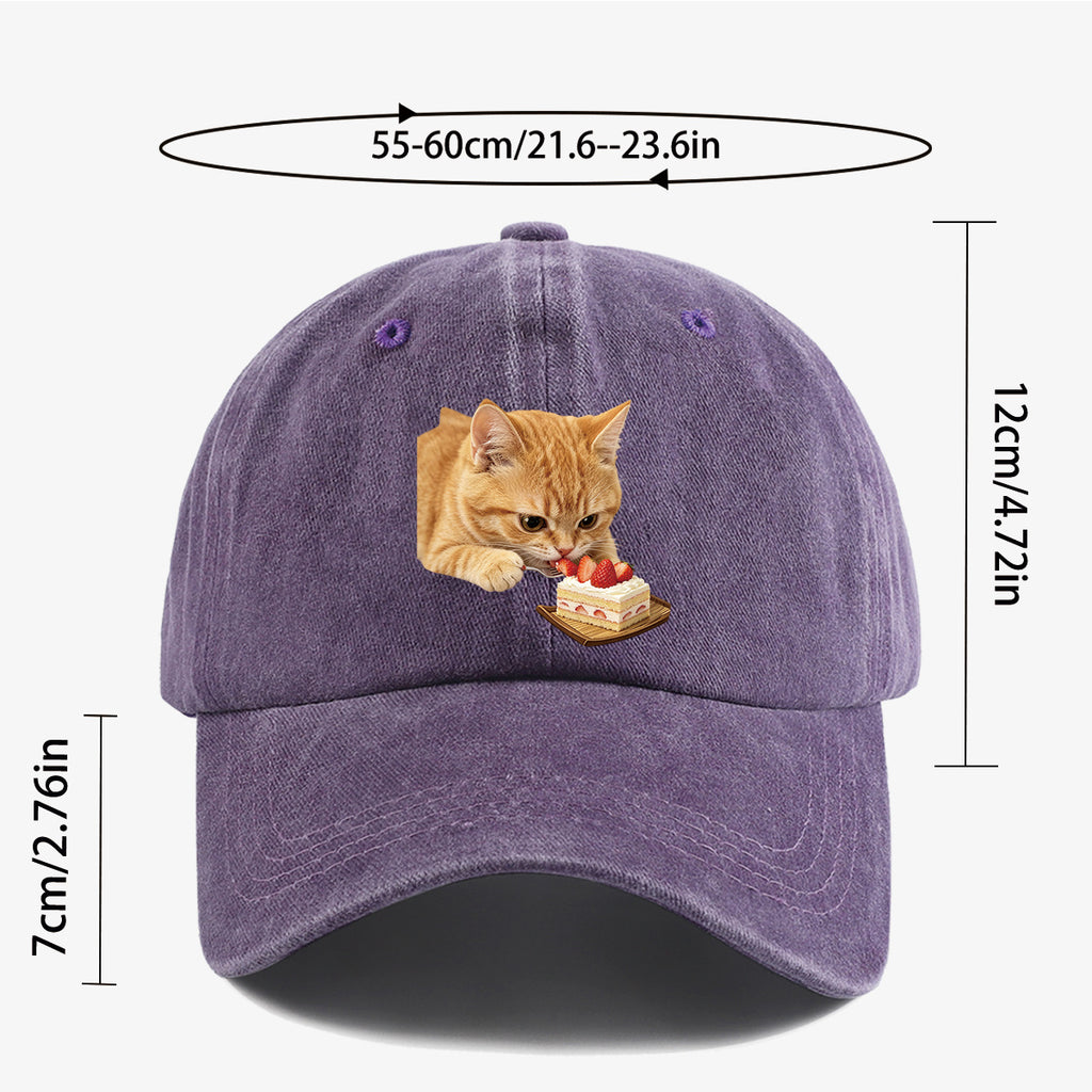 1pc Orange Cat Eating Strawberry Cake Fun Printed Baseball Cap, Cute And Playful Design Unisex Adjustable Size Casual Hat for Shopping, Dating, Coffee Shop Gatherings, Park Walks, Best Friend Outings, Weekend Fun, Party Activities, Trendy Accessory