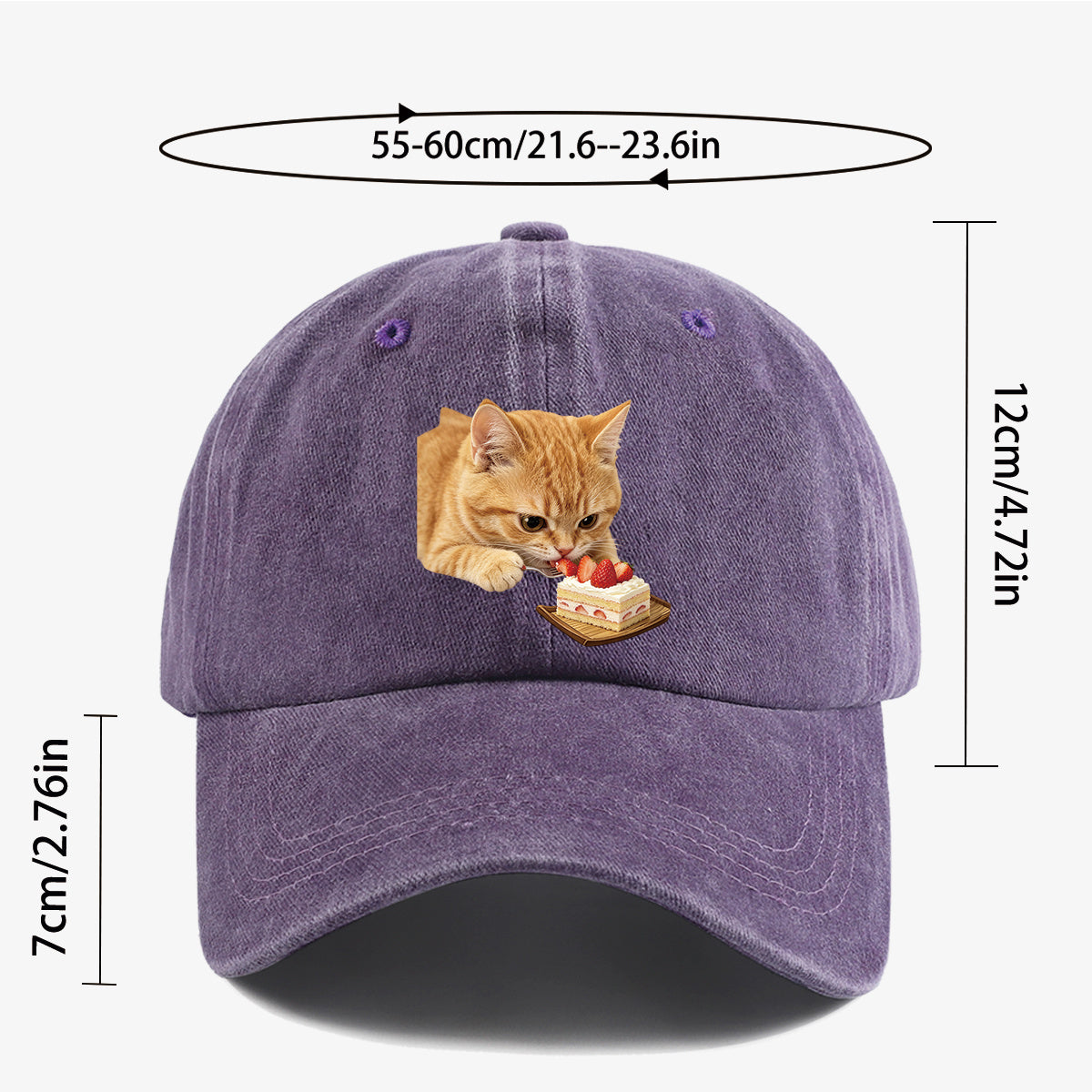 1pc Orange Cat Eating Strawberry Cake Fun Printed Baseball Cap, Cute And Playful Design Unisex Adjustable Size Casual Hat for Shopping, Dating, Coffee Shop Gatherings, Park Walks, Best Friend Outings, Weekend Fun, Party Activities, Trendy Accessory